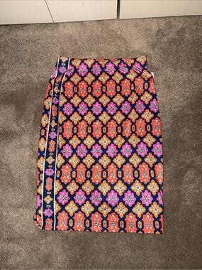 Gretchen scott Bold Floral Tile Print Pencil Skirt - Navy, Orange & Pink sz L